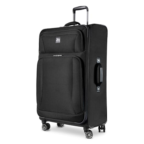 Skyway Epic Softside Large Checked Luggage - Lightweight Suitcase with Wheels | TSA Approved Travel Bag | Spinner Suitcase | Large Luggage Set with Telescoping Handle, 28 inch, Black