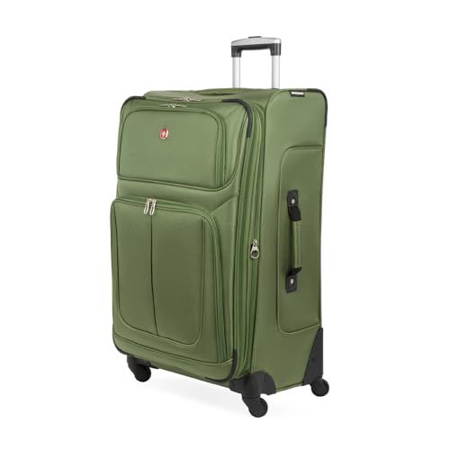 SWISSGEAR Sion Softside Expandable Spinner Luggage Durable Lightweight Travel Suitcase, Evergreen, Checked-Large