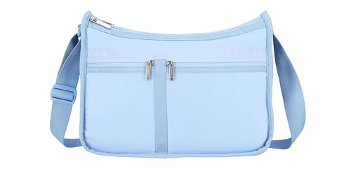 LeSportsac Blue Iris Deluxe Everyday Crossbody Bag + Cosmetic Bag, Style 7507/Color R133, Fashion Trending Cool Coastal Sky French Blue, Tranquil New Neutral, Subtle Sheen, Recycled Collection