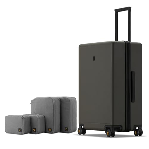 LEVEL8 Elegance Checked Luggage, 24 Inch Hardside Suitcase, Lightweight Matte Hardshell with Tsa Lock, Large Suitcases with Spinner Wheels, Olive Green