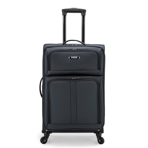 U.S. Traveler Anzio Softside Expandable Spinner Luggage, Dark Grey, Checked-Medium 26-Inch