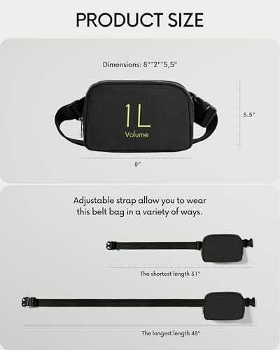 ODODOS Unisex Mini Belt Bag with Adjustable Strap Small Fanny Pack for Workout Running Traveling Hiking, Black