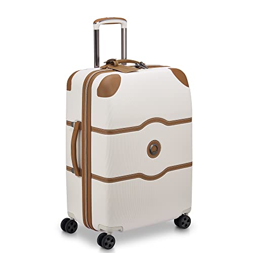DELSEY PARIS Chatelet Air 2.0 Checked Suitcase 24 Inch Medium, Hardside Polycarbonate Luggage, Dual-Density Spinner Wheels, TSA Lock, Angora