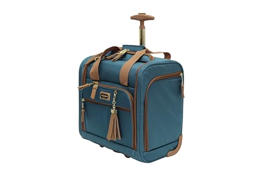 Steve Madden Designer 15 Inch Carry on Suitcase- Small Weekender Overnight Business Travel Luggage- Lightweight 2- Rolling Spinner Wheels Under Seat Bag for Women (Harlo Teal Blue)