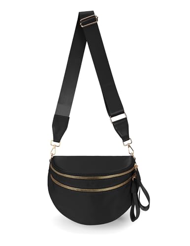 FEIBOON Spacious Nylon Crossbody Bag Bum Bag Handbags Wallets Purses Trendy Shoulder Bag for Women (black)