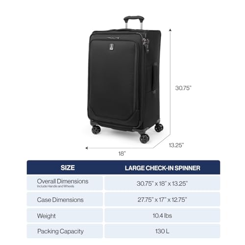 Travelpro Crew Classic Lightweight Softside Expandable Checked Luggage, 8 Wheel Spinner Suitcase, TSA Lock, Men and Women, Checked Large 29-Inch, Black