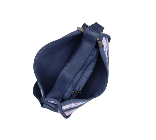 LeSportsac Radiant Reflections Deluxe Everyday Crossbody Bag + Cosmetic Bag, Style 7507/Color E541, Abstract Retro Swirls & Hearts, Soft Pastels: Blue, Pink, Amethyst & Cream, Subtle Iridescent Sheen