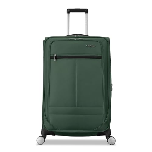 Samsonite Soft-Sided 25-Inch Lightweight Medium Checked Expandable Element Suitcase: Durable, 360° Spinner Wheels, Adjustable Telescopic Handle, 2 Front & 1 Side Pocket- Bistro Green