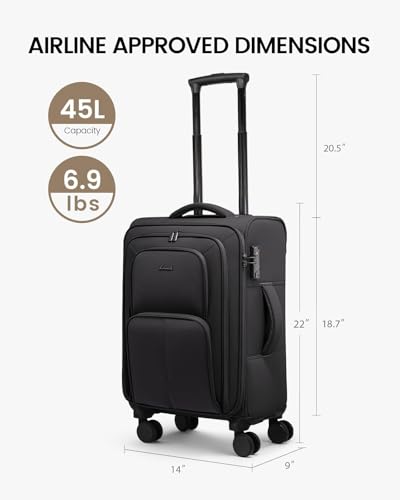 LOVEVOOK Carry On Luggage 22x14x9 Airline Approved, 22 Inch Softside Suitcases with Spinner Wheels, Lightweight Carry-on Suitcase with TSA Lock for Women Men, Large Luggage for Travel Business Trip