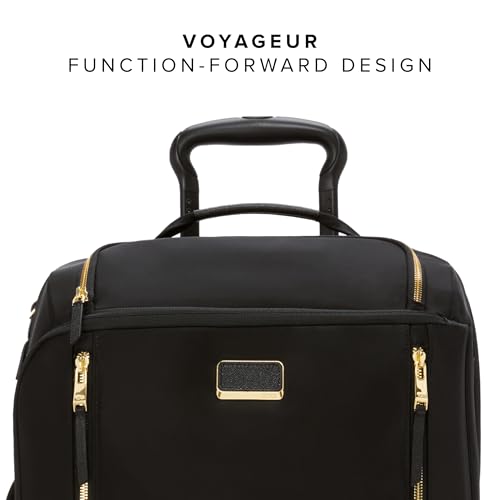 TUMI - Voyageur Leger 4 Wheeled Luggage - Women's Lightweight and Spacious, Sleek Silhouette, Durable Premium Suitcase - 21.8" International Expandable Carry-On, Black with Gold Hardware