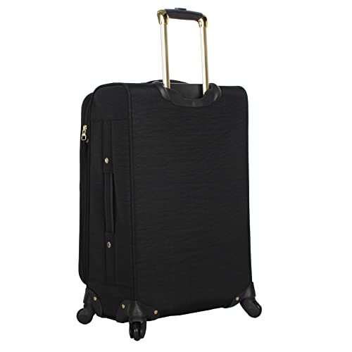 Steve Madden Designer Luggage Collection - Lightweight 24 Inch Expandable Softside Suitcase - Mid-size Rolling 4-Spinner Wheels Checked Bag (Black, 24in)