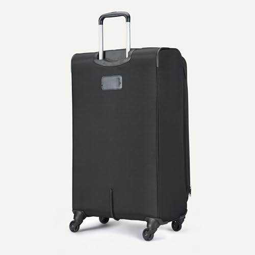 Amazon Basics 28" Large Checked Softside Expandable Suitcase with 360-Degree Multi-directional Spinner Wheels, Expandable Capacity, Zippered Pockets, Telescoping Handle, Black