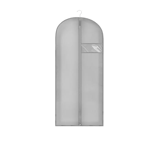 Beiskll 45" Garment Bags for Hanging Clothes, Dress Bags for Gowns Long with Clear Window, Foldable Suit Bag Cover for Travel and Storage (Grey)