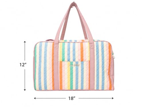 Luv Betsey by Betsey Johnson Rainbow Stripe Quilted Weekender Duffel Travel Bag with Adjustable Crossbody Strap & Luggage Sleeve, 18" x 12"