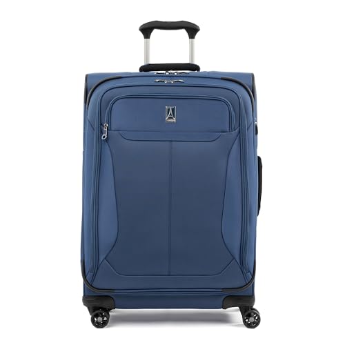 Travelpro Tourlite Softside 25" Expandable Luggage with 4 Spinner Wheels, Lightweight Suitcase, Checked Medium, Blue