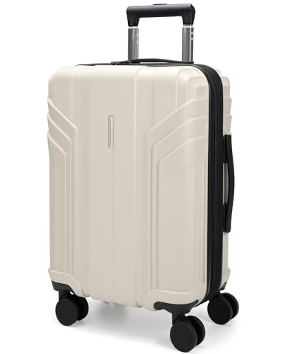 BAGSMART Expandable Carry On Luggage 22x14x9 Airline Approved, 1OO% PC Lightweight Hard Shell Suitcase, 20 Inch Travel Luggage with Spinner Wheels, Waterproof Rolling Suitcase, Biege