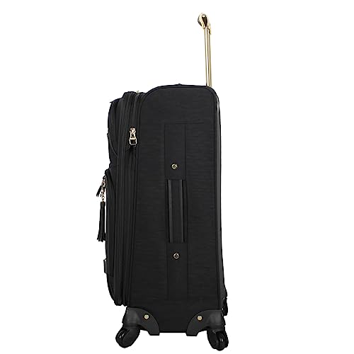 Steve Madden Designer Luggage Collection - Lightweight 24 Inch Expandable Softside Suitcase - Mid-size Rolling 4-Spinner Wheels Checked Bag (Black, 24in)