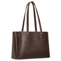 S-ZONE Genuine Leather Tote Bag for Women Work Large Shoulder Handbag with Zipper Compartment for Travel Professional (dark brown)