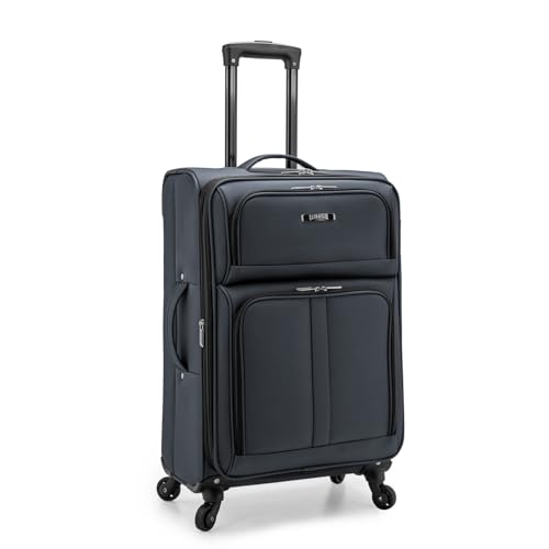 U.S. Traveler Anzio Softside Expandable Spinner Luggage, Dark Grey, Checked-Medium 26-Inch