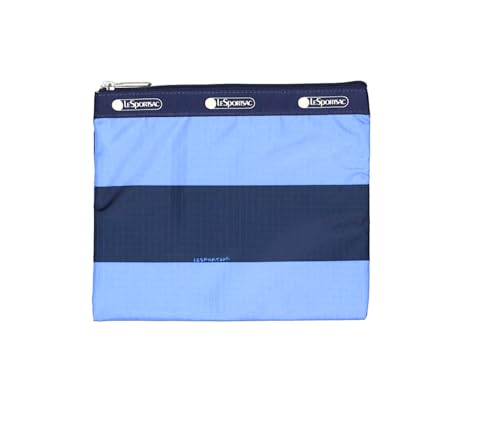 LeSportsac Classic Rugby Periwinkle Deluxe Everyday Crossbody Bag + Cosmetic Bag, Style 7507/Color E758, Timeless Navy Blue & Modern Periwinkle Stripes Unite, Bold Modern Nautical Inspired Theme