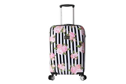 Betsey Johnson Designer Luggage Collection - Expandable 3 Piece Hardside Lightweight Spinner Suitcase Set (Stripe Roses)