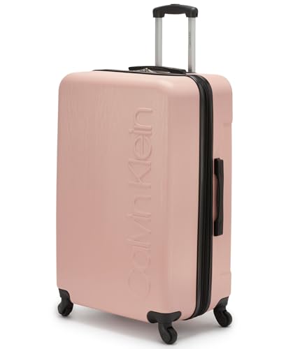Calvin Klein Women's Hard Side Upright Luggage Spinner Light Weight Suitcase, Mellow Rose, Large