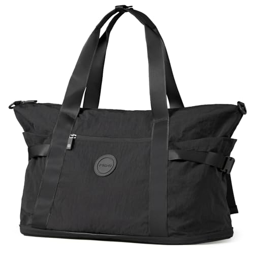 mixi Large Expandable Travel Tote Bag for Women - Waterproof Lightweight Carry On Weekender Bag with Shoes Compartment, Perfect Personal Item for Travel, Black