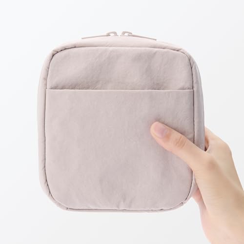 MUJI Rumpled Nylon Wide-Open Pouch - Square Cosmetic Bag For Travel In Dark Gray