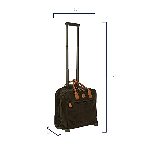 Bric's Life Tropea Carry On Spinner Luggage - Luxury Lightweight Suitcase with Spinner Wheels and Faux Suede Finish - 16", Olive