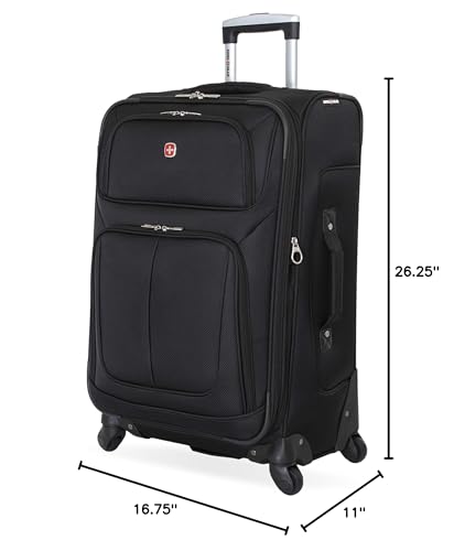 SWISSGEAR Sion Softside Expandable Spinner Luggage Durable Lightweight Travel Suitcase, Black, Checked-Medium