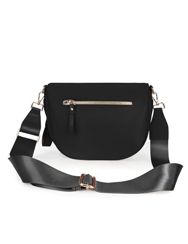 FEIBOON Spacious Nylon Crossbody Bag Bum Bag Handbags Wallets Purses Trendy Shoulder Bag for Women (black)