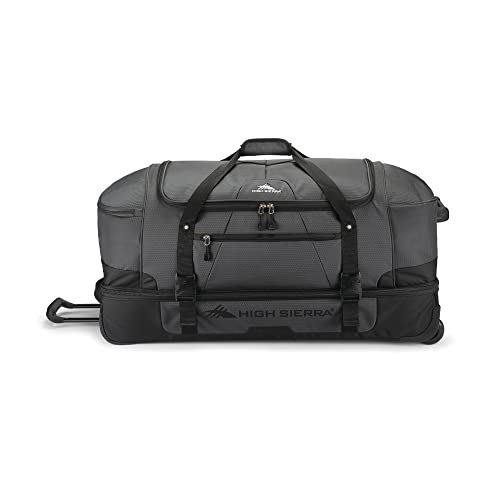 High Sierra 34” Wheeled Rolling Duffle Bag, Lightweight and Durable Weekender Travel Duffle bag with Recessed telescoping pull handle, 89L Capacity, Black