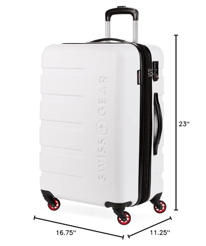 SwissGear 7366 Signature Hardside Expandable Luggage with Spinner Wheels, TSA Lock, White, Checked-Medium 23-Inch