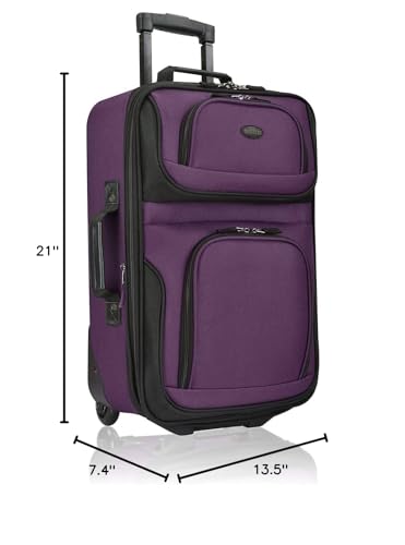 U.S. Traveler Rio Lightweight Softside Rolling Carry-on Suitcase, 2-Wheel Single, Purple