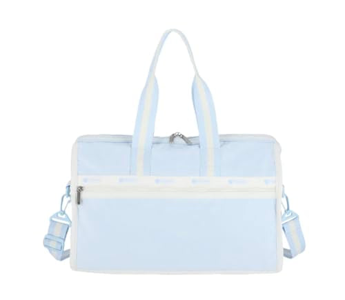 LeSportsac Spectator Ice Water Deluxe Medium Weekender Crossbody Bag, Style 4318/Color R181, Mesmerizing Coastal Powder Blue & Crisp White Unite Evoking Tranquility & Serenity, 2 Tone Spectator Design