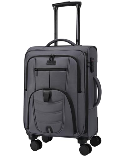 LOVEVOOK Carry On Luggage Airline Approved, Suitcases with Spinner Wheels, Softside Carry-on Luggage with TSA Lock for Men Women Business Trip, Lightweight Large Capacity Luggage for Travel, Grey