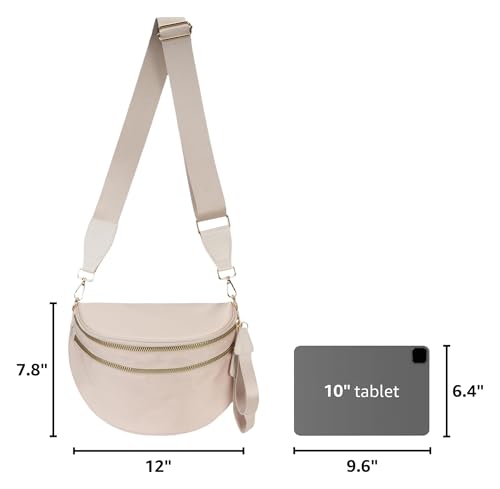 FEIBOON Spacious Nylon Crossbody Bag Bum Bag Handbags Wallets Purses Trendy Shoulder Bag for Women (beige)
