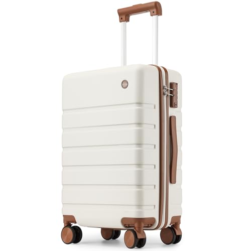 Hulsin Carry on Luggage Suitcase, 22x14x9 Airline Approved 20 Inch Hardside Carry-on Luggage with Spinner Wheels, Hard Shell Luggage with TSA Lock, Hard Case Small Travel Suitcase (White, 20-Inch)