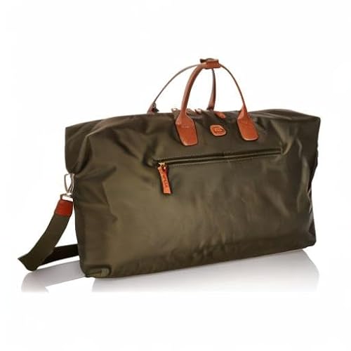 Bric’s X-Travel Deluxe Carry-On Duffel, Lightweight Water-Resistant Weekender with Italian Leather Handles, Removable Inner Pocket and Luggage Pass-Through for Versatile 2-in-1 Travel – Olive