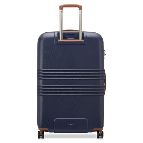 DELSEY PARIS Flanerie SE - Hardside Checked In Luggage 28 Inch - 360° Dual Spinner Wheels - TSA Lock - Lightweight Polycarbonate Travel Suitcase with Vegan Leather, Blue
