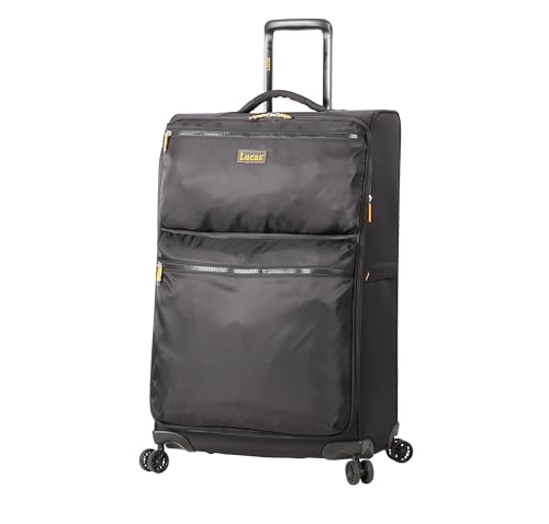 LUCAS Designer Luggage Collection - Expandable 24 Inch Softside Bag - Durable Mid-sized Ultra Lightweight Checked Suitcase with 8-Rolling Spinner Wheels (Black)