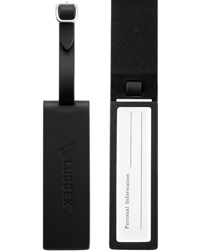 LUGGEX Leather Luggage Tag, Genuine Leather Luggage Tags for Suitcases, Luggage ID Tag with Magnetic Privacy Flap and Adjustable Strap (Black,1 Pack)