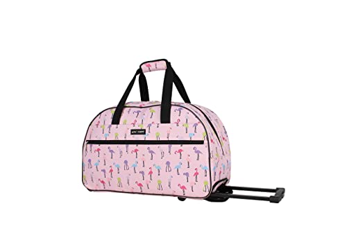 Betsey Johnson Designer Carry On Luggage Collection - Lightweight Pattern 22 Inch Duffel Bag- Weekender Overnight Business Travel Suitcase with 2- Rolling Wheels (Colorful Flamingo)