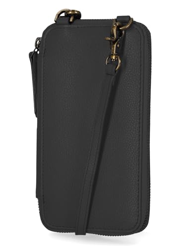 Timberland Women's RFID Leather Phone Crossbody Wallet Bag, Black (Pebble), One Size