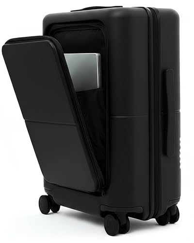 July Carry On Pro - 20" Hardshell with Front Pocket, Airline Approved Carry On Luggage with Wheels, TSA Lock Rolling Suitcase, Silent Spinner Wheels, USB Ports & Ejectable Battery - Charcoal