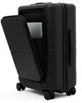 July Carry On Pro - 20" Hardshell with Front Pocket, Airline Approved Carry On Luggage with Wheels, TSA Lock Rolling Suitcase, Silent Spinner Wheels, USB Ports & Ejectable Battery - Charcoal