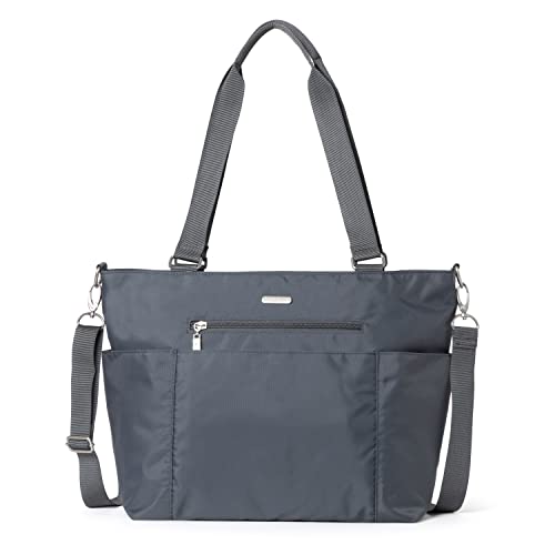 Baggallini Essential Laptop Tote - Work Tote Bag with Laptop Sleeve - Lightweight Travel Crossbody Shoulder Bag for Women, Charcoal Gray