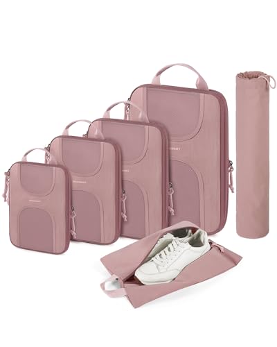 BAGSMART Compression Packing Cubes for Travel, 6 Set Packing Cubes for Suitcases, Lightweight Suitcases Organizers Bag Set & Compression Cubes, Travel Essentials Packing Organizers Dusty Pink