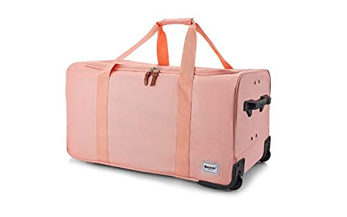 BRÜUN Large Size Duffel Bag with Protective Cover – A Pink Colored Dream Rolling Carrier with Garment Rack and Wheels for Travel – Designed for Men and Women to Hang Clothes on Long Journeys