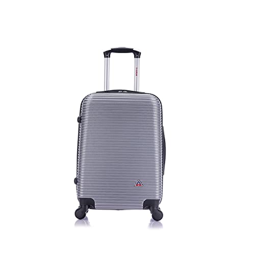 InUSA ROYAL Hardside Luggage with Ergonomic Handles | Spacious Travel Suitcase with Four Spinner Wheels and Studs | 20 Inch Hardside Carry-On Spinner Luggage | Silver